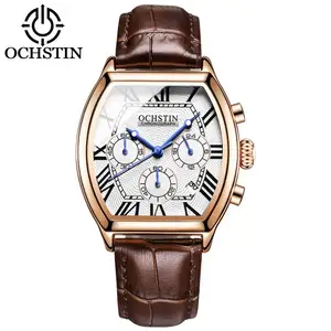 OCHSTIN นาฬิกาควอตซ์สำหรับสุภาพบุรุษ,นาฬิกาควอทซ์สีขาวกันน้ำสายหนัง PU สมบูรณ์แบบปฏิทินนาฬิกาสำหรับนักธุรกิจ Reloj ปี6132