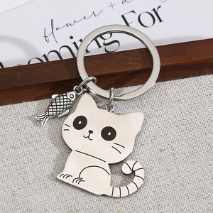 Đáng yêu Túi Chìa Khóa quyến rũ dễ thương thép không gỉ cá mèo Keychain - Product Image 3