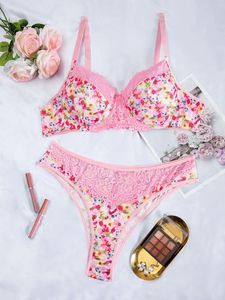 European and American Women's Sexy Lace Fun <b>Thong</b> Set With Printed Gathered Comfortable Women's Clothing - Product Image 2