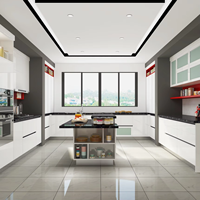 Meubles de cuisine de luxe sans poignées, style moderne italien minimaliste, en bois grainé, modulaires
