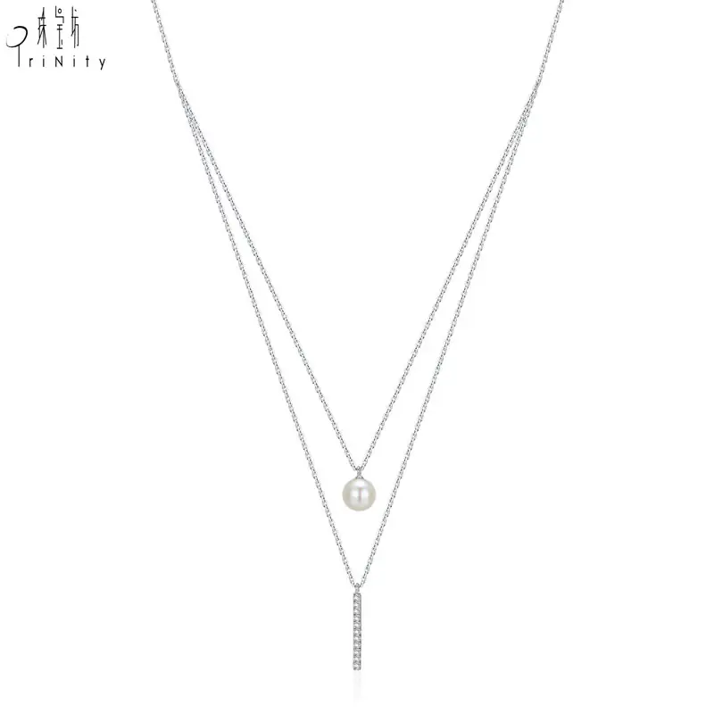 HongKong fornitore Trendy set di gioielli 18K oro bianco diamanti acqua dolce collana di perle per le donne