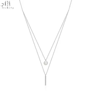 香港供应商时尚珠宝套装18k白金钻石淡水珍珠项链女性