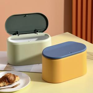 Cubo de basura de escritorio moderno y sencillo, ovalado, 4L, con tapa de apertura por presión, contenedor de residuos para interiores, caja de almacenamiento para oficina y hogar - Product Image 1