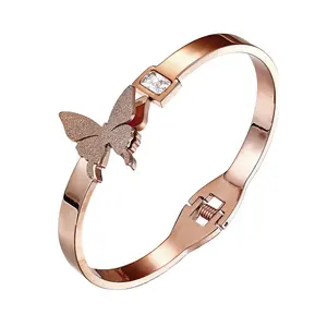 High quality rose gold plated stainless steel bangle waterproof traditional bangles for girls for butterfly