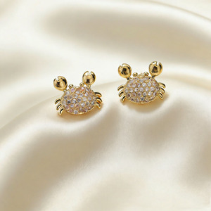 Dainty Cubic Zirconia Paved Cute Animal <strong>Jewelry</strong> 14K Delicate Gold Plated Earrings Minimalist <strong>Crab</strong> Studs with Sparkling CZ - Product Image 1