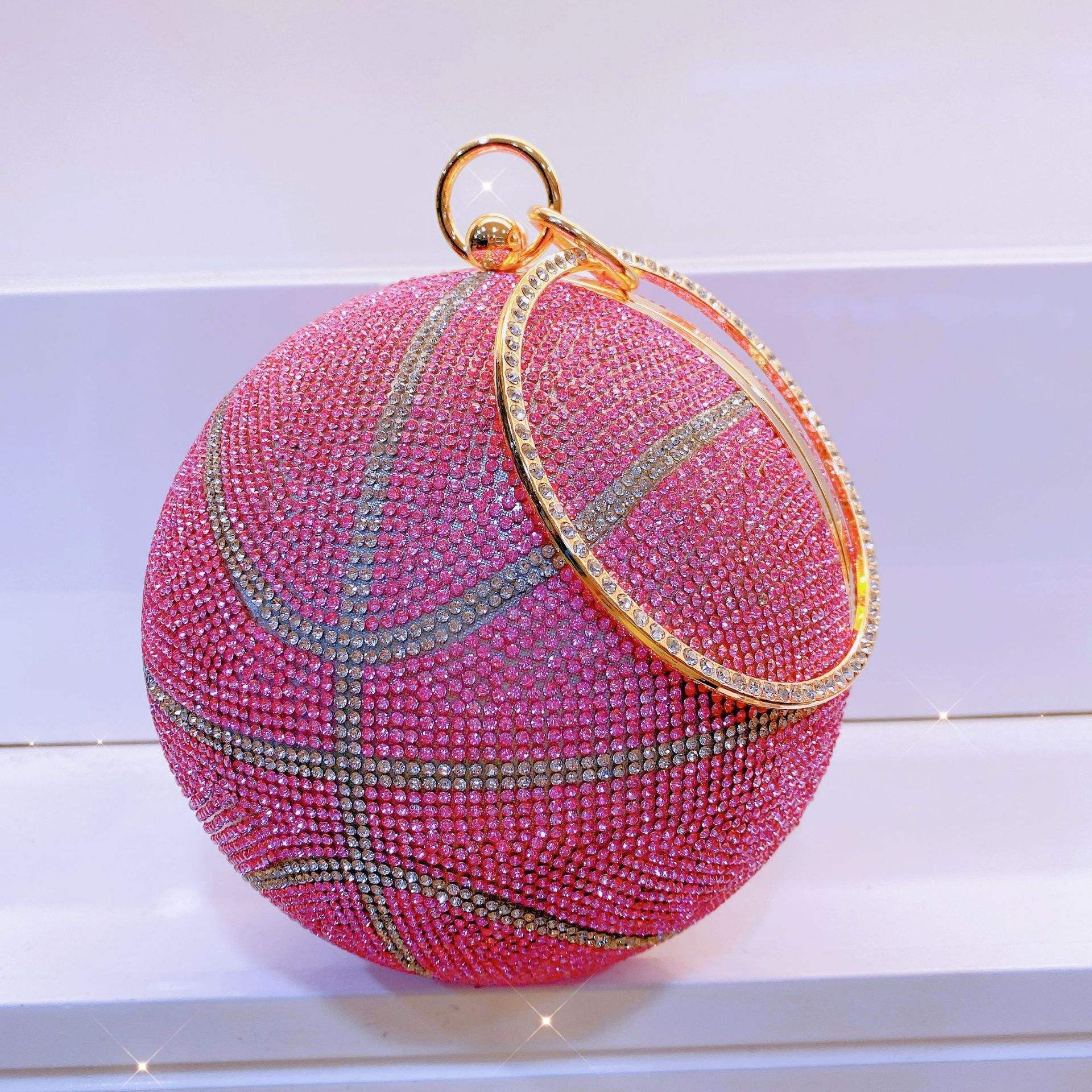 Custom Hot Sale Pink Rhinestone Basketball Evening Clutch