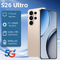Smartphone S26 Ultra 5G Android 15 Layar LCD HD 7,3 Inci 120Hz Deca Core 16GB 1TB Kamera 108MP 8000mAh Ponsel Bebas Operator