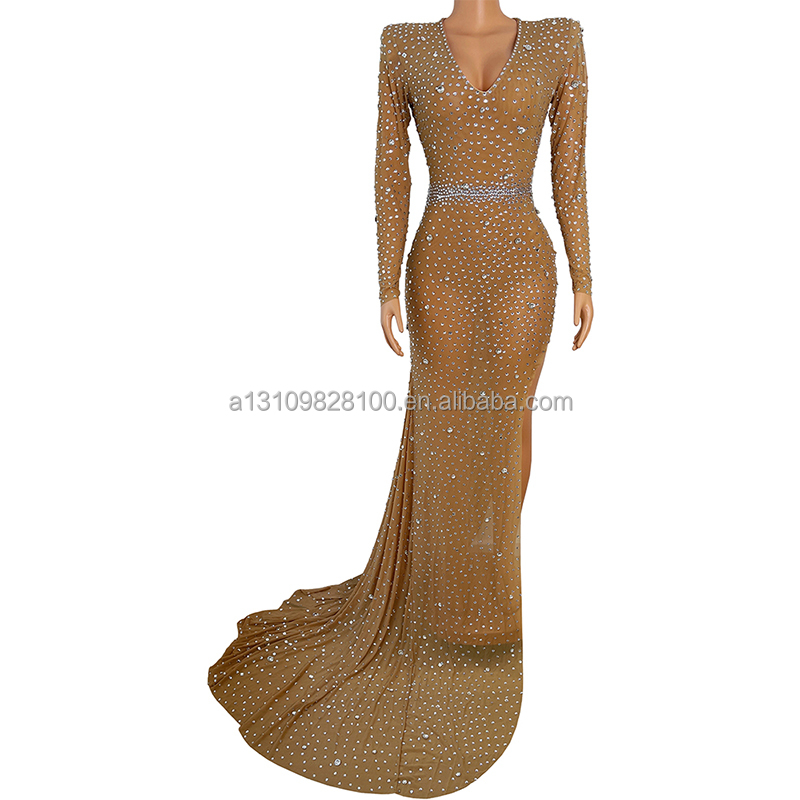 green glitter prom dress Sequins Mermaid 2024 Black Girls Crystal Rhinestone Party Gown OS main image 0