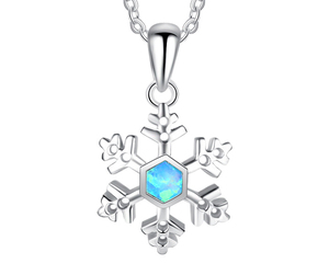Hot Sale High Quality Genuine 925 Silver Rhodium Plated snowflake Blue Opal Pendant Necklace Trendy Christmas Party <b>Gift</b> - Product Image 1