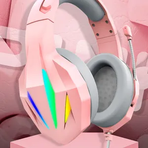 PC Computer Pink Gaming Head Phones Set LED-Licht Auricula res Gamer USB Wired Headset Kopfhörer mit Mikrofon für junge Mädchen