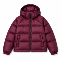 Blouson matelassé à capuche pour femme, bordeaux, d'hiver, isolé, style bomber, en satin mat, anorak, vêtement d'extérieur chaud