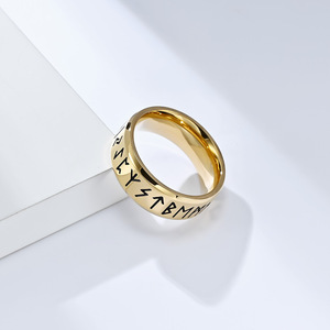Nordic Rune Script Titanium Steel <b>Ring</b> Men's Stainless Steel Jewelry Gift Letter Pattern Black Gold Antique Silver Steel - Product Image 3