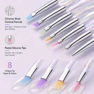 Lot de pinceaux à ongles professionnels avec manche en cristal, poils en nylon, logo personnalisé, OEM ODM, pour gel UV, outil de manucure pour salon de beauté - Product Image 2