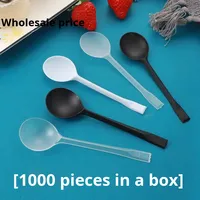 Vente en gros Petites cuillères en plastique jetables modernes pour soupe Glace en poudre à emporter Salade de fruits Soupe sucrée Emballage individuel