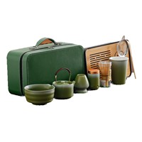 Service à thé Kung Fu en céramique style rétro, vert dégradé, avec logo, bol à matcha, théière, plateau à thé - Accessoires de cérémonie du thé Dehua pour la maison