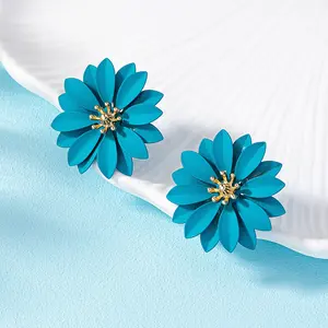 In Stock Wholesale New Spring Women Candy Colorful Stud Earrings Fashion Flower Earrings