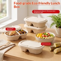 Boîte à lunch rectangulaire jetable en pulpe de canne à sucre - Vaisselle biodégradable de qualité alimentaire pour pique-nique, plats à emporter, salades et fruits