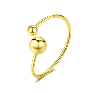 CZCITY 14K Gold Plated Wholesale Fashion Jewelry Open Adjustable Ring Silver 925 Hot Sell Ball Ring