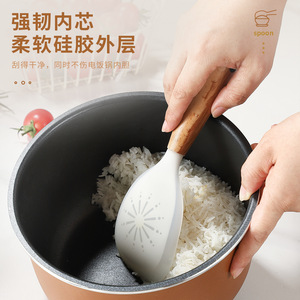 Cuchara de silicona para arroz con mango de madera, antiadherente, para olla arrocera, uso doméstico, espátula de calidad alimentaria - Product Image 4