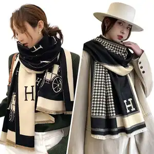 Роскошный известный бренд дизайнерский шарф шерстяной черный и белый клетчатый шарф с кисточками Модный зимний теплый шарф для женщин