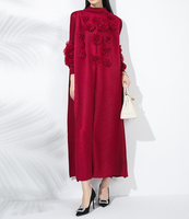 Gaun Kaftan Lipit Chevron Merah Muda Magenta Wanita Ukuran Besar Gaun Maxi Kerah Tinggi Pakaian Sopan Grosir Butik ODM