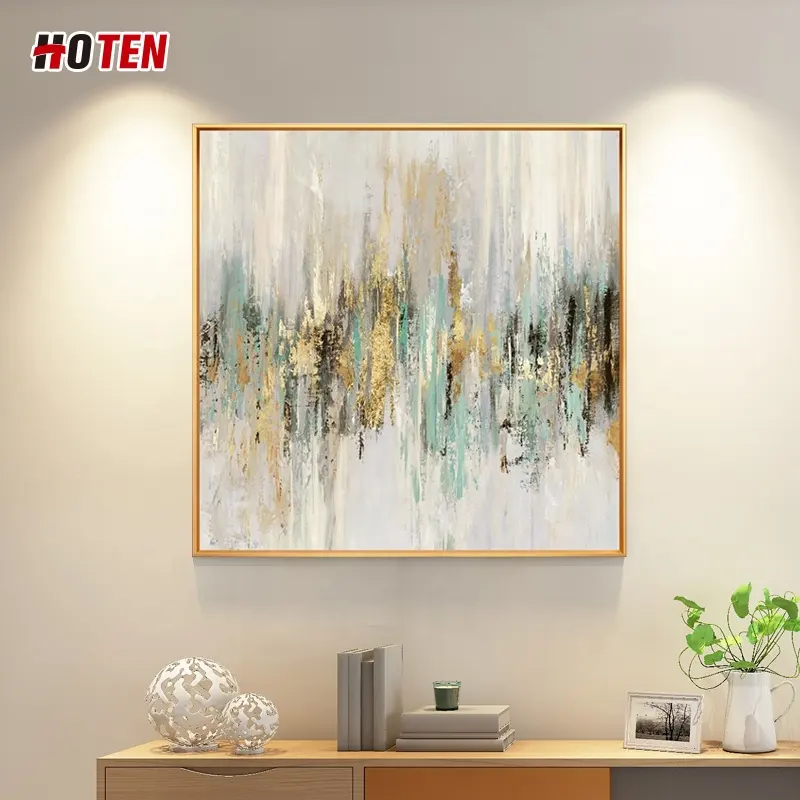 Popular Square Simple Drawing Big Shiny Foil Abstract Oil Painting with Gold