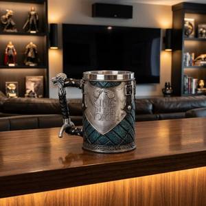 Chope en Résine Grande Capacité Tankard Médiéval en Acier Inoxydable avec Logo Roi du Nord Stark Cadeau Fête - Product Image 5