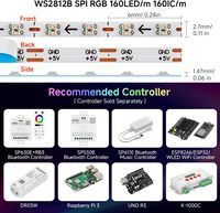 2.7mm Ultra Étroit 12V 5V WS2812B Adressable Individuellement IP30 160 LEDs/m SMD 0807 SPI RGBIC Bande Led Numérique Programmable