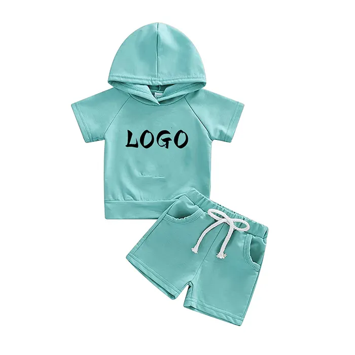Baifei Custom Cotton Baby Kids Short Pant Clothes Set Summer Outfits 0-4T Clothing New Born Baby Boy Clothes Hoodie Short Set