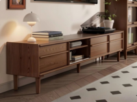 Meuble TV moderne en bois massif couleur noyer, console multimédia pour salon et salle à manger, centre de divertissement écologique