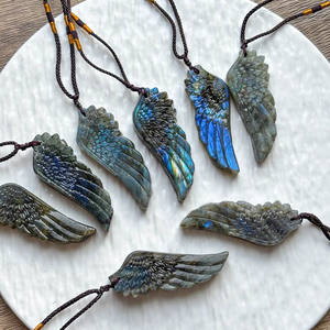 Collar con Colgante de Labradorita de Alta Calidad Crystalhola, Diseño de Una Sola Ala, Tallado con Impresión Digital, 5.5cm, 15g, Tendencia de Moda - Product Image 2