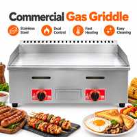 Gril à gaz commercial à économie d'énergie, double brûleurs H, en acier inoxydable, plan de cuisson plat, flamme réglable, chauffage rapide, facile à utiliser