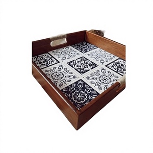 Meena ถาดไม้สำหรับตกแต่งวาดด้วยมือสไตล์อินเดียสีสันสดใสบนโต๊ะอาหารทนทานไม่เหมือนใครสำหรับบ้าน - Product Image 1