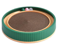 Grattoir pour chat en carton ondulé à rebord profond et rond, avec piste à bille intégrée, planche à gratter interactive, jouets pour chat