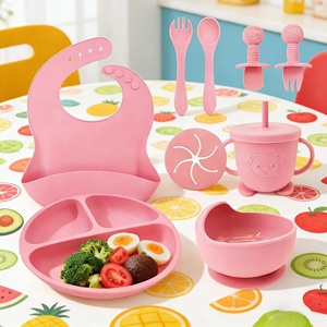 Ensemble de vaisselle pour bébé en silicone de qualité alimentaire, design classique personnalisé, écologique, non toxique, comprenant assiette, bol, cuillère, fourchette, pour les repas - Product Image 4