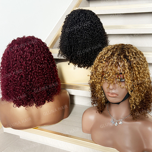 Perruque Afro Kinky Curly Short Bob pas cher avec une frange faite à la machine perruques de <span class=keywords><strong>cheveux</strong></span> humains 100% à fermeture vierge pour les femmes noires - Product Image 2