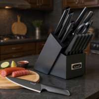 Ensemble de couteaux de chef Kuisine en acier inoxydable massif avec 15 pièces et couteaux de cuisine multifonctionnels
