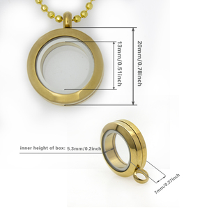 תליון זכוכית נירוסטה 20 מ "מ לוקט זכוכית מרחף תמונה שרשרת קסם פתוחה שרשרת תליון זהב - Product Image 4