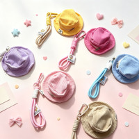 Dompet Koin Gantungan Kunci Mini 2026 Bentuk Topi Nelayan, Tempat Earphone dengan Tali Pergelangan Tangan, Dompet Bentuk Topi Bucket Bahan Corduroy