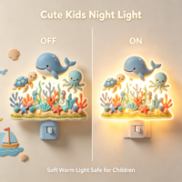 Lampe de nuit LED en acrylique OEM d'usine, animaux marins, à brancher, contrôle tactile, lumière douce et chaude, lampe murale décorative pour chambre d'enfant, dessin animé