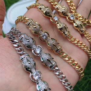 Bracelet gourmette <span class=keywords><strong>de</strong></span> luxe plaqué or 18 carats avec tête <span class=keywords><strong>de</strong></span> panthère, micro-pavé <span class=keywords><strong>de</strong></span> zircone cubique, style <span class=keywords><strong>Miami</strong></span>, pour hommes, rappeurs, bijoux hip-hop - Product Image 6