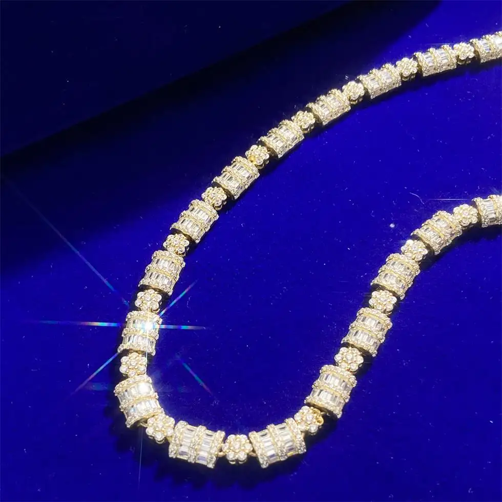 Thiết kế mới vòng vuông kim cương Splice Fancy mạ vàng bạc vvs moissanite CZ Iced out Cuba liên kết quần vợt Chuỗi vòng cổ