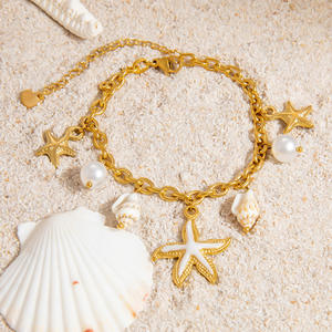 Starfish Pearl <b>Bracelet</b> 18K Gold Plated Ocean Style Unisex Jewelry Everyday Wear - Product Image 1