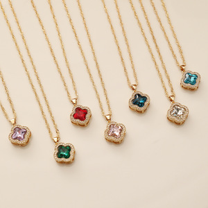 Venta al por mayor de collar de trébol de cuatro hojas personalizado de cristal de oro con todo tipo de colores para ocasiones de regalo de <span class=keywords><strong>China</strong></span> - Product Image 1