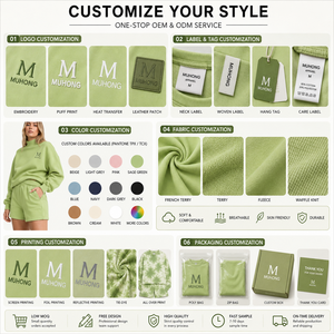 Ensemble de vêtements de détente pour femmes en molleton de coton certifié OEKO-TEX, vert, 2 pièces, logo personnalisé, OEM, ODM, vente en gros en grande quantité - Product Image 2
