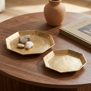 Gold Plated Geometric Decorative Trays Set Of 2 Minimalist Design Octagonal Shape <b>Home</b> Decor Table Decor Serving Trays - Product Image 1