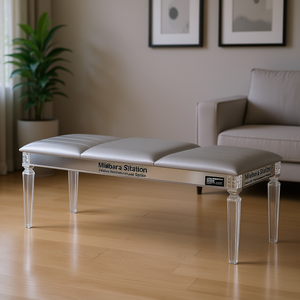 Banco Clásico Antiguo DB de Madera Maciza Plateada con Patas de Acrílico y Espejo Decorativo de Cristal Contemporáneo - Product Image 2