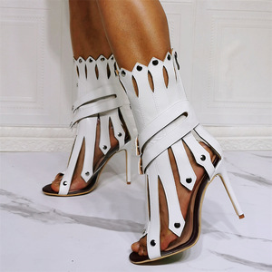 Botines de tacón alto para mujer, diseño moderno, punta cuadrada, con remaches, huecos, sexys, de verano, tallas grandes - Product Image 6