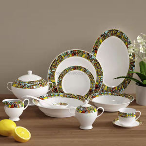 Vaisselle en céramique Art traditionnel Design <span class=keywords><strong>sheba</strong></span> Éthiopien Service de table en porcelaine 48 pièces - Product Image 4