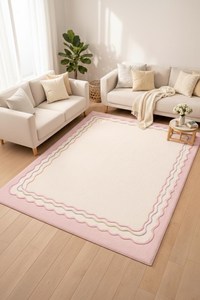 Tapis de luxe rose crème festonné, tapis minimaliste moderne fait main pour salon, chambre à coucher, décoration intérieure contemporaine - Product Image 6